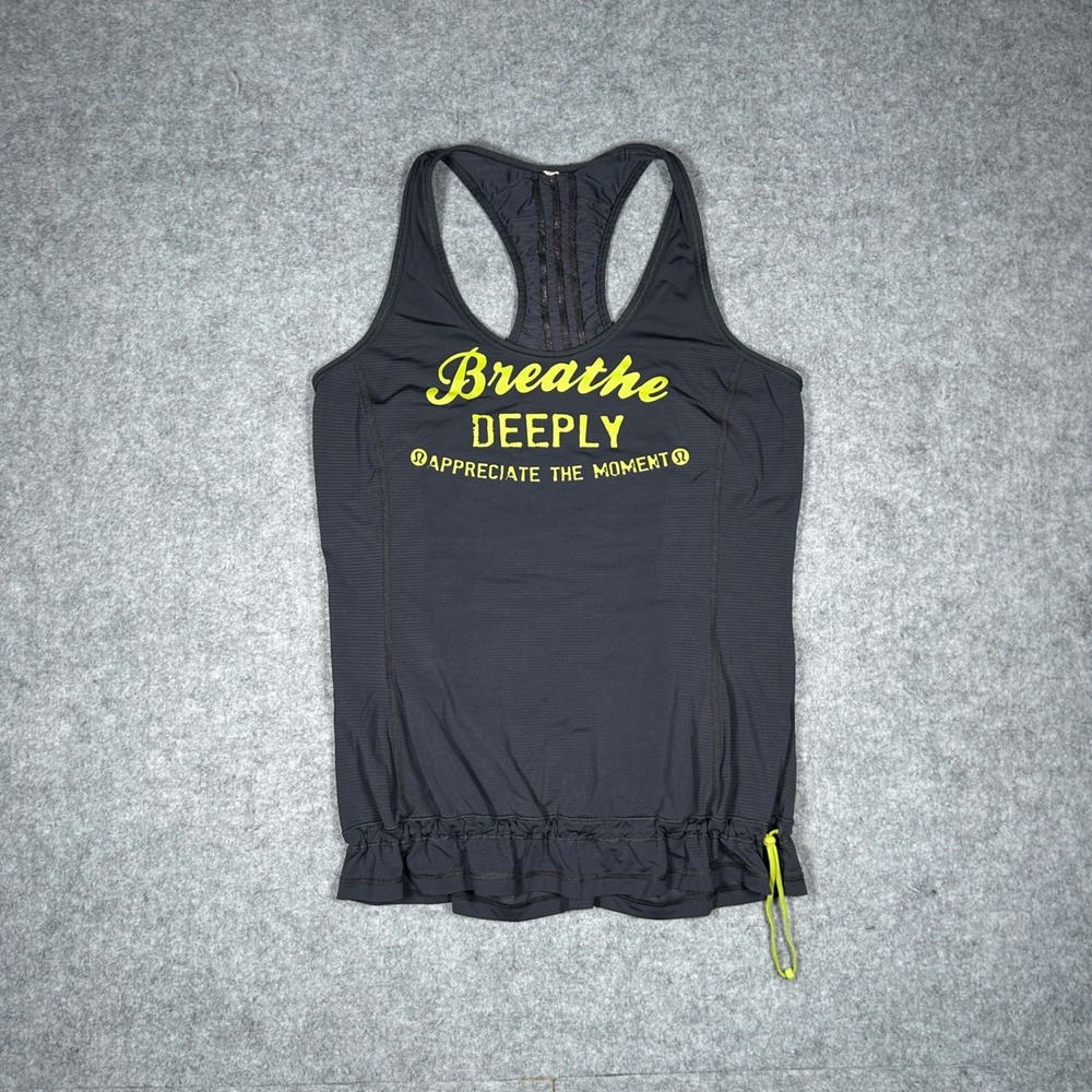 Lululemon Tank Top Womens 8 Gray Breathe Deeply Yoga Athletic Gym Workout